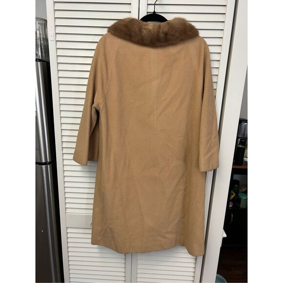 National Board Tan Cashmere Long Sleeve Button Front Fur-Lined Coat Size 38 - Picture 5 of 10